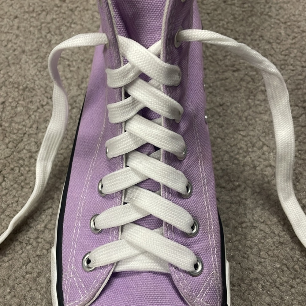 Purple and White Canvas High-Top Sneakers - Picture 4 of 10